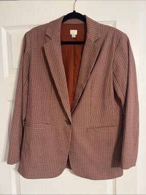 Houndstooth Single-Button Blazer in Rust & Black